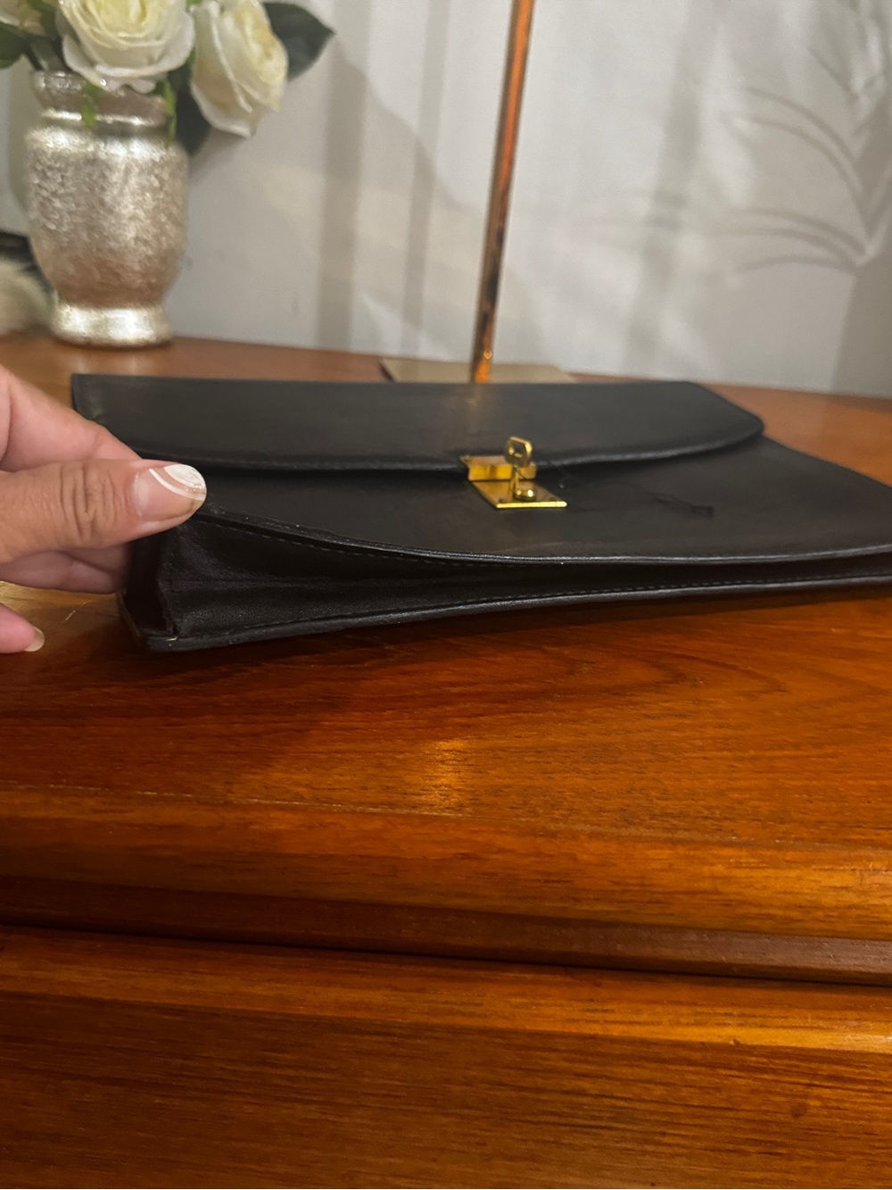 Gazzarrini Firenze Black Leather Men’s Document Folio Gold Lock have the key - Picture 12 of 14